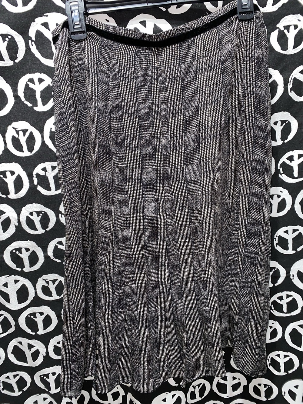 SILK JONES NEW YORK BLACK/WHITE PRINT FLARE LINED SKIRT SZ 12 SIDE ZIPPER